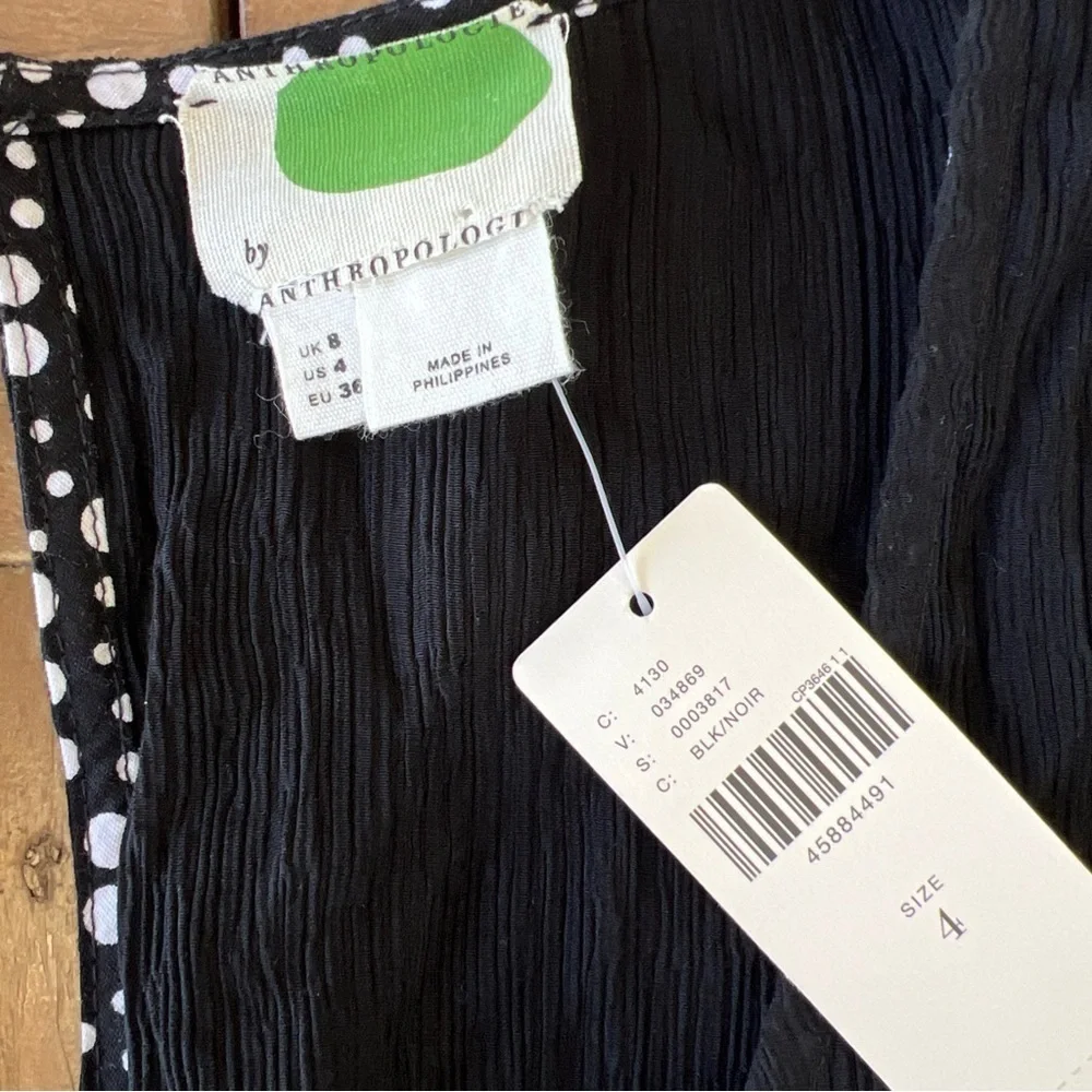 Anthropologie Black Cropped Wide leg Crinkle Cap Sleeve Jumpsuit NWT Size 4